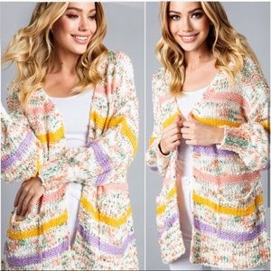 LAST ONE: Speckled knit women’s stripe confetti warm fall cardigan sweater